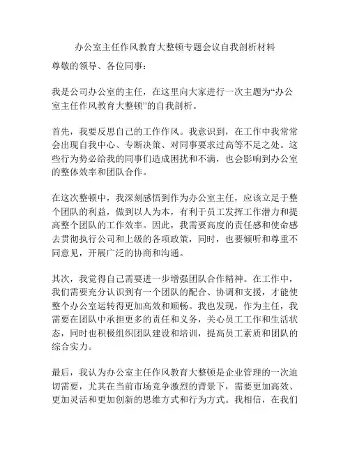 办公室主任作风教育大整顿专题会议自我剖析材料