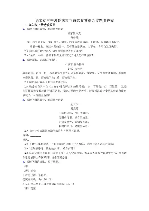 语文初三中考期末复习诗歌鉴赏综合试题附答案