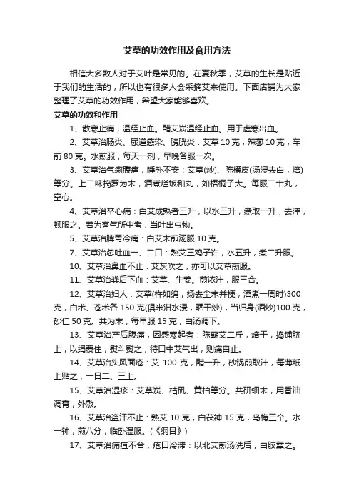 艾草的功效作用及食用方法