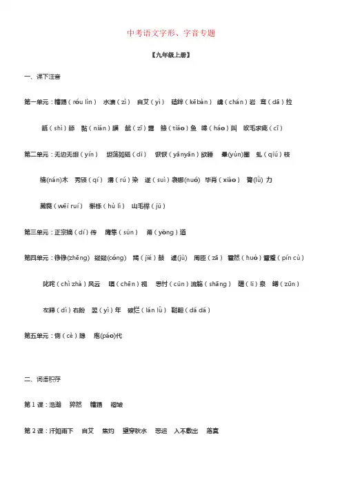 中考语文总温习专项温习资料字形字音专题素材新人教版