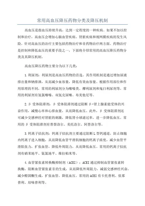 常用高血压降压药物分类及降压机制