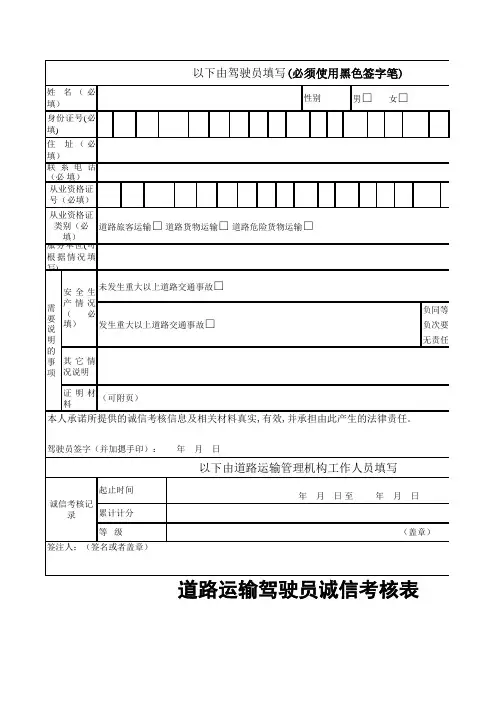 驾驶员诚信考核表模板