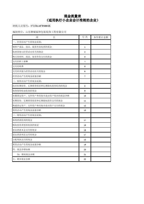 资产负债表-利润表-现金流量表(适用执行小企业)
