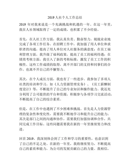 2019人社个人工作总结
