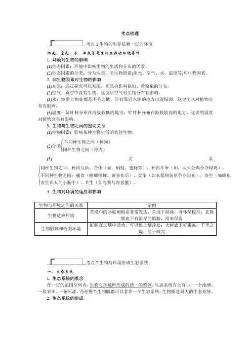 中考生物主题三 生物与环境考点梳理