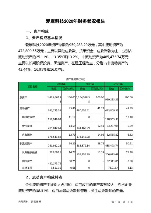 爱康科技2020年财务状况报告