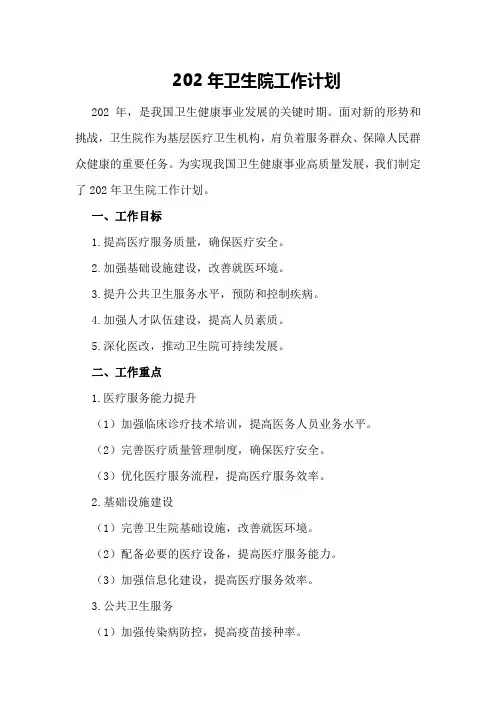 202年卫生院工作计划范文