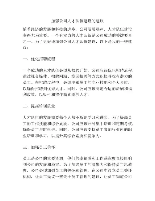 加强公司人才队伍建设的建议