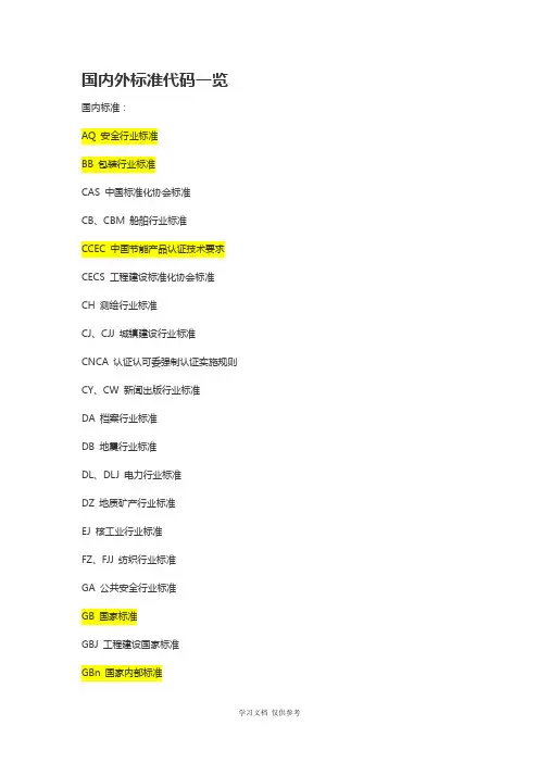 国内外标准代码一览