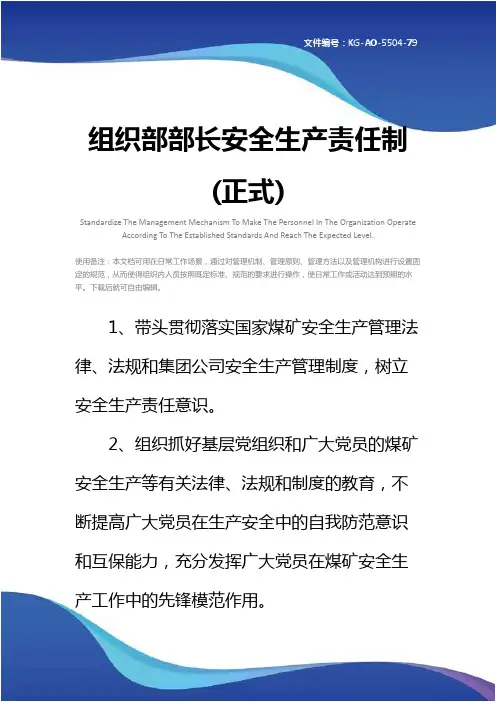 组织部部长安全生产责任制(正式)