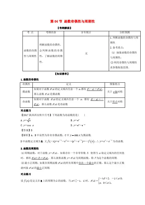 (浙江版)2018年高考数学一轮复习(讲+练+测)： 专题2.4 函数奇偶性与周期性(讲)