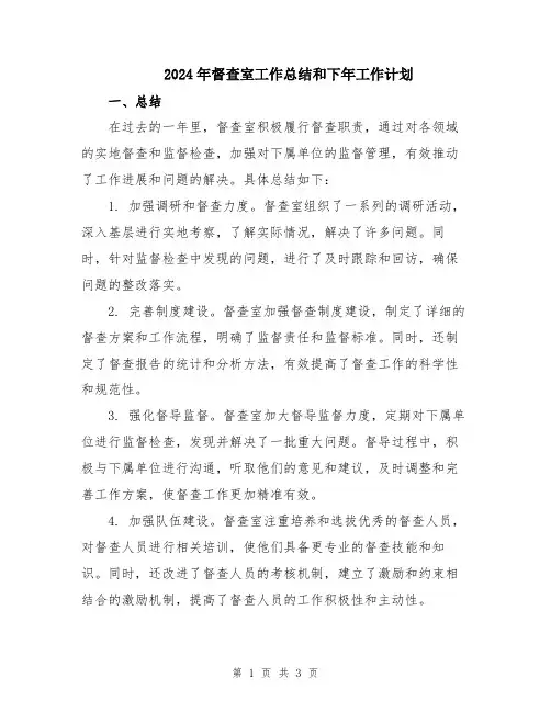 2024年督查室工作总结和下年工作计划