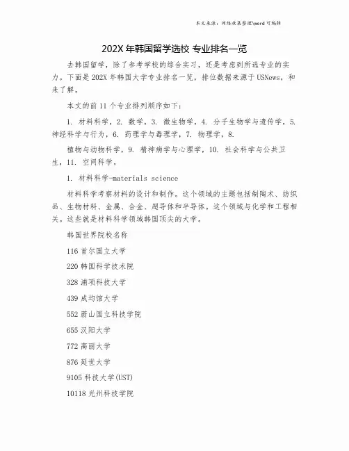 202X年韩国留学选校 专业排名一览.doc