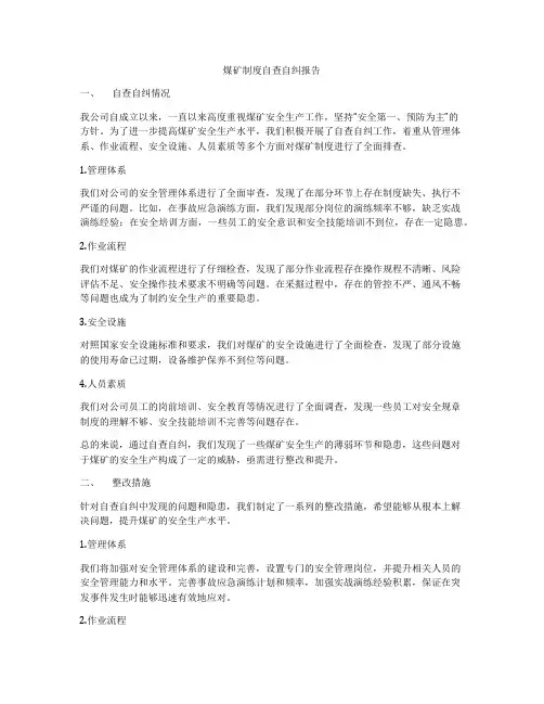 煤矿制度自查自纠报告