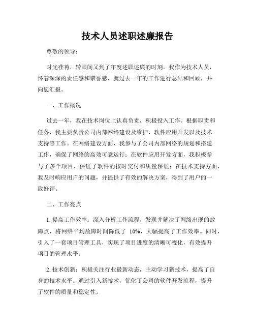技术人员述职述廉报告