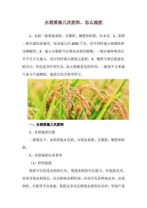 水稻要施几次肥料,怎么施肥