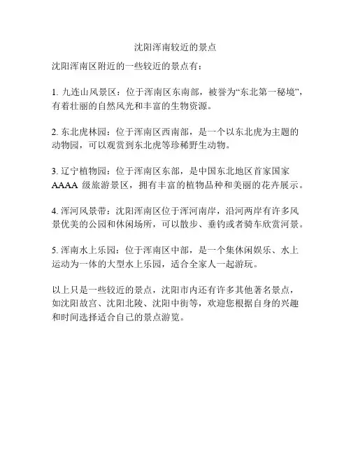 沈阳浑南较近的景点