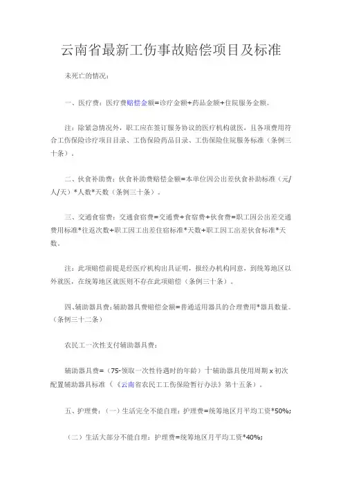 云南省最新工伤事故赔偿项目及标准