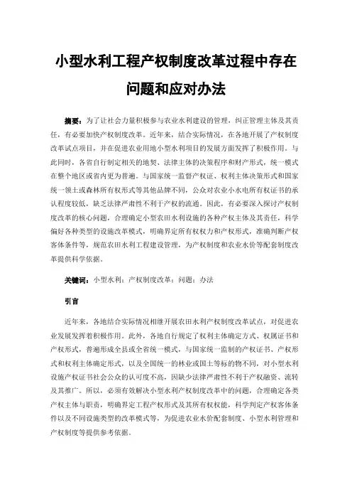 小型水利工程产权制度改革过程中存在问题和应对办法