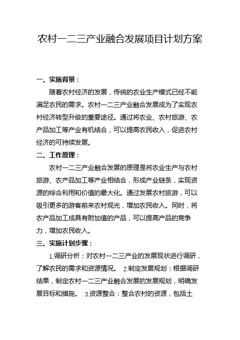 农村一二三产业融合发展项目计划方案(一)
