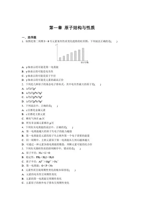 人教版高中化学选修3第一章  原子结构与性质 章末练习