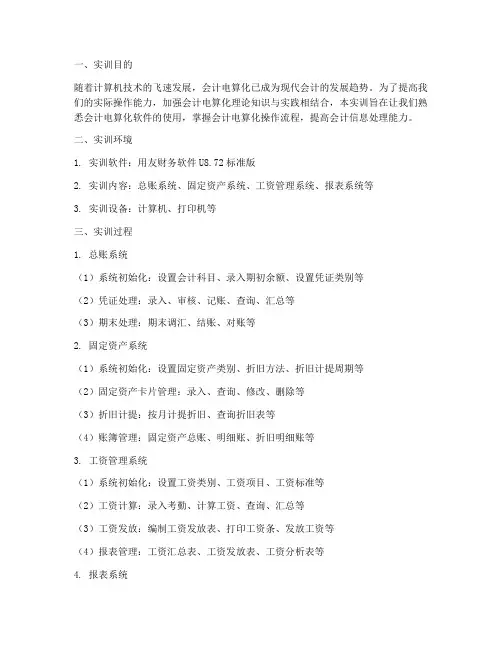 会计电算化实训报告实训