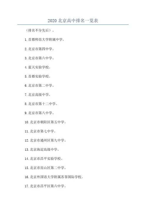2020北京高中排名一览表