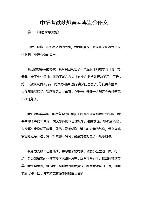 中招考试梦想奋斗类满分作文