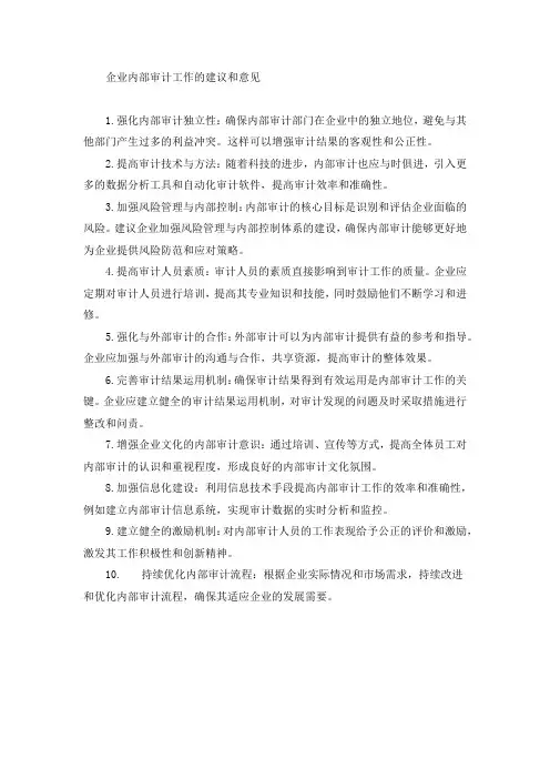 企业内部审计工作建议和意见