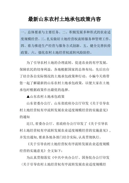 最新山东农村土地承包政策内容