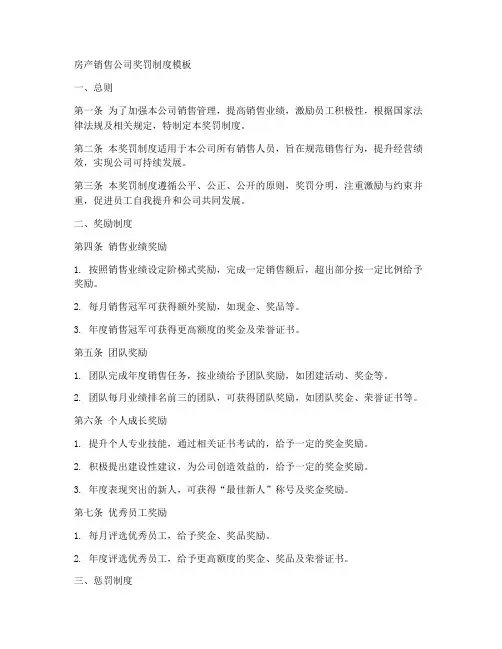 房产销售公司奖罚制度模板