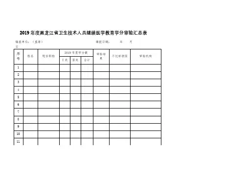2019年度黑龙江省卫生技术人员继续医学教育学分审验汇总表【模板】