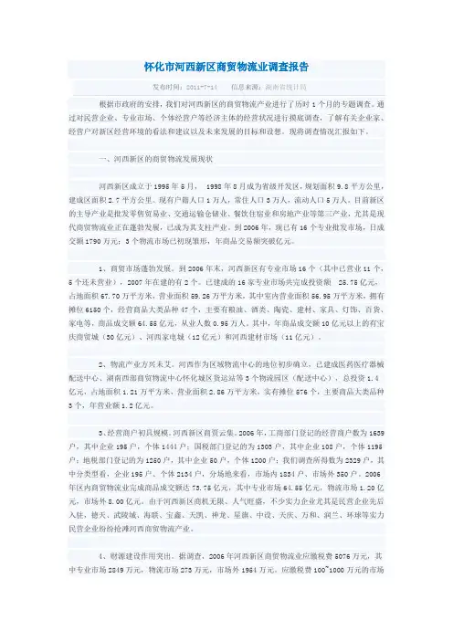 怀化市河西新区商贸物流业调查报告