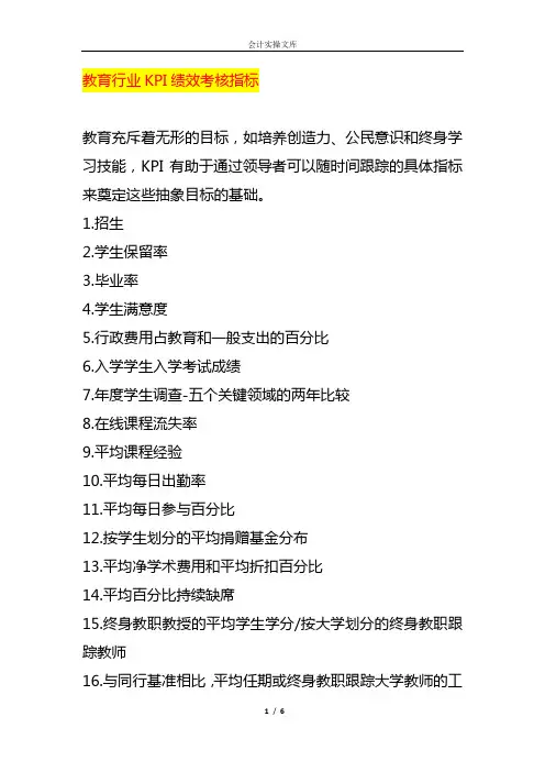 教育行业KPI绩效考核指标