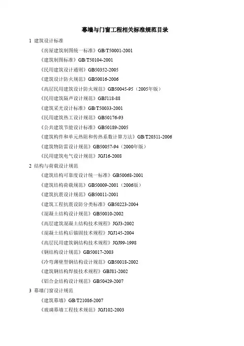 幕墙及门窗工程相关标准规范目录