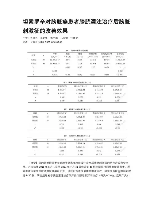 坦索罗辛对膀胱癌患者膀胱灌注治疗后膀胱刺激征的改善效果
