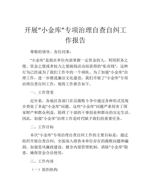 开展“小金库”专项治理自查自纠工作报告