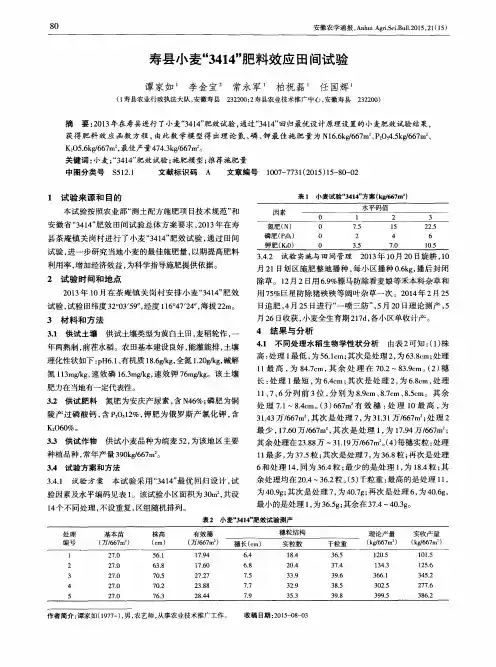 寿县小麦“3414”肥料效应田间试验