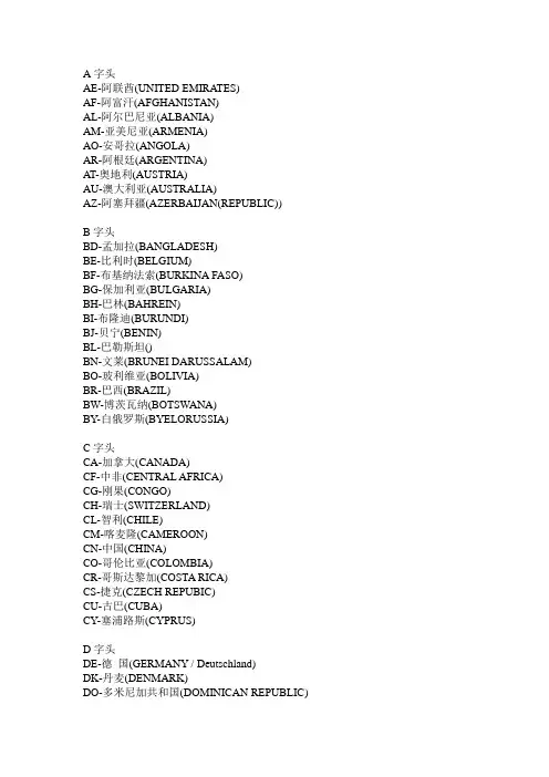 各个国家英文名称缩写