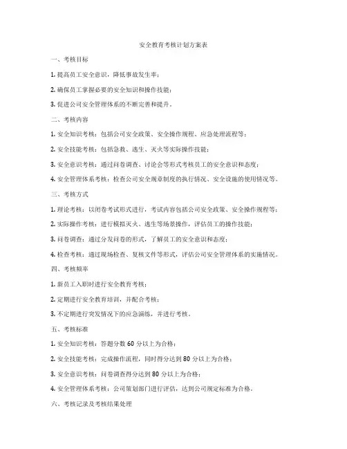 安全教育考核计划方案表