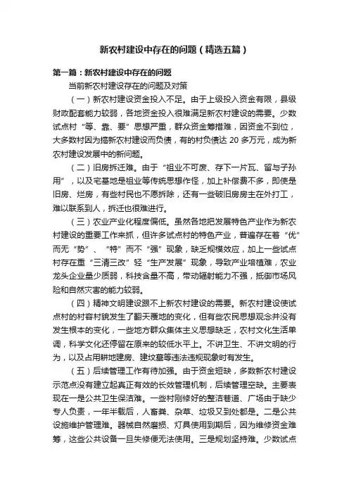 新农村建设中存在的问题（精选五篇）