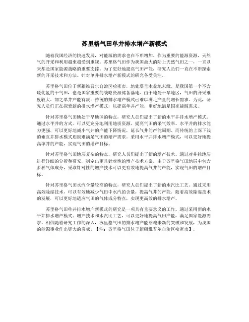 苏里格气田单井排水增产新模式