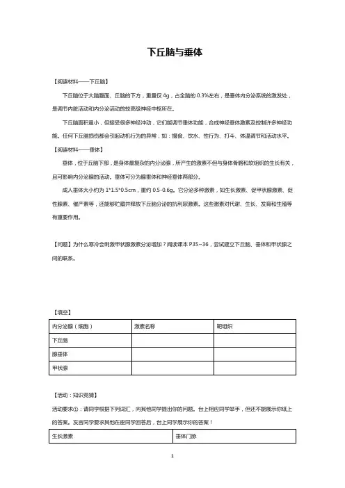 高中生物下丘脑与垂体学案