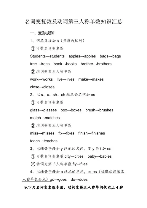 名词变复数及动词第三人称单数