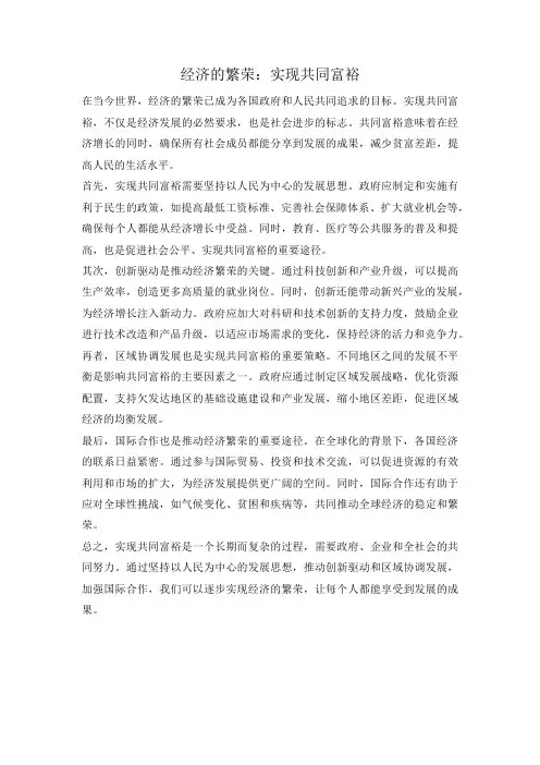 经济的繁荣：实现共同富裕