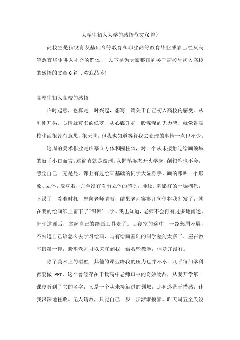 大学生初入大学的感悟范文(6篇)