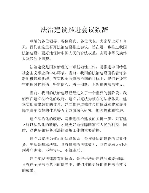 法治建设推进会议致辞