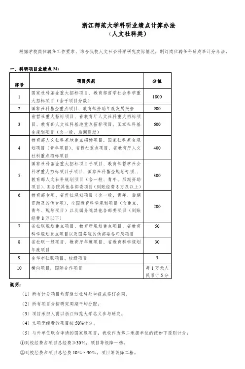 浙江师范大学科研业绩点计算办法