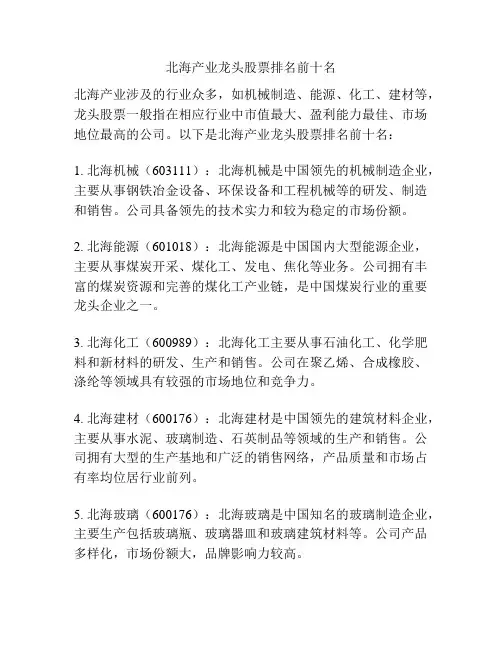 北海产业龙头股票排名前十名