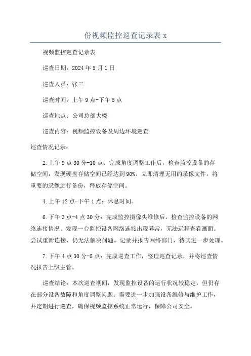 份视频监控巡查记录表x